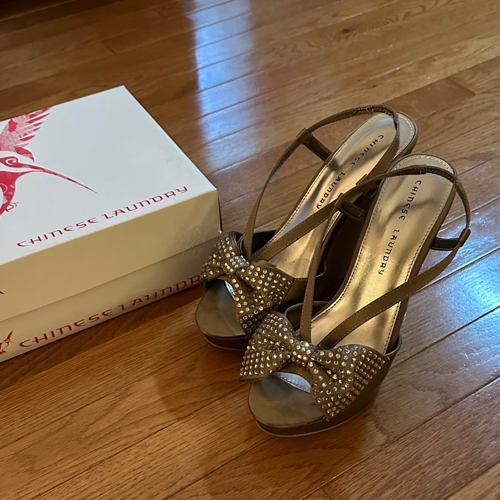 Chinese Laundry Studded Bow Heels in Brown